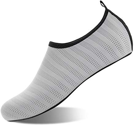 HMIYA Badeschuhe Strandschuhe Wasserschuhe Aquaschuhe Schwimmschuhe Surfschuhe Barfuß Schuhe für Damen Herren(Hellgrau Lxy,40-41 EU)