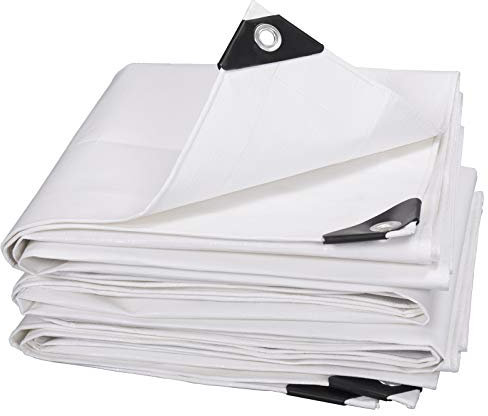 Lestarain Lona Impermeable Universal y Duradera de Lona con Ojales para Muebles， jardín ，Coche ect 180g/m2 Blanco 4X5M