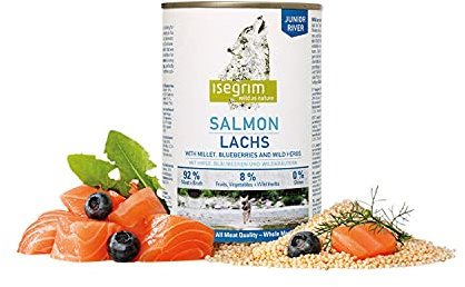 ISEGRIM Dose Hund Junior Lachs + Hirse, Beeren und Wildkräuter, 400 g, Hund