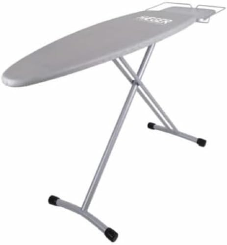 HAEGER HOME STRONG PRO - Tabla de Planchar con altura ajustable ininterrumpida hasta 94 cm, descanso para hierro dibujado también para los generadores de vapor, Gris Metalizado 124 x 40 cm