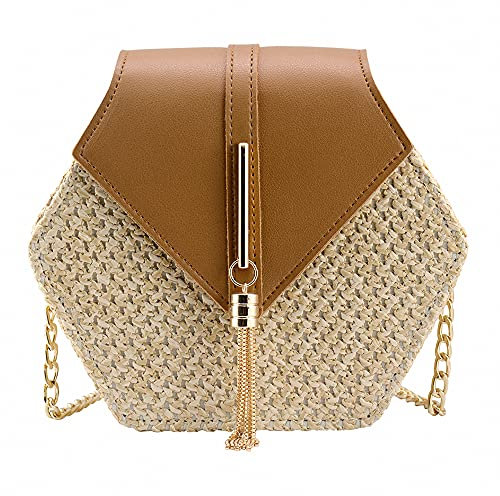 Bausweety Sac à bandoulière en paille pour femme, marron foncé, ブラウン