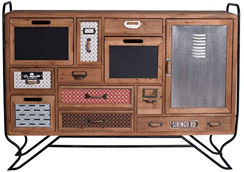 Retro Sideboard „LOFT Apartment“ – Industrial Kommode | Holz & Metall | 11 Schubladen im Patchwork-Stil | Loft Anrichte Vintage lof025 Palazzo Exklusiv