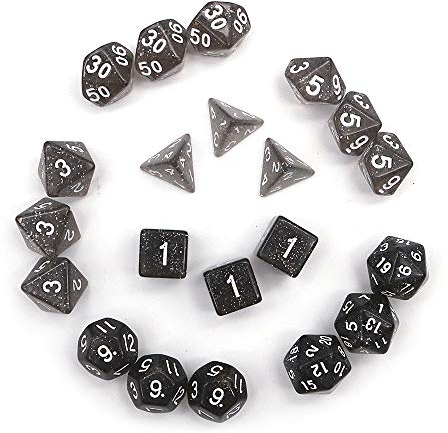 DollaTek Glitzerpunkt polyedrische Würfel Set Tischspiele Würfel 3 Sätze Würfel 3 x 7 (21 Stück) Würfel Serie D20 D12 D10 D8 D6 D4 DND RPG MTG Double Colors One Piece(Schwarz)