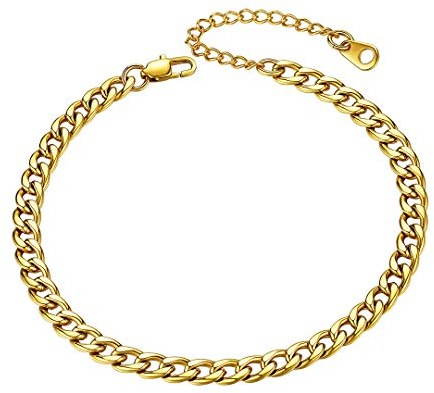 ChainsHouse Panzerkette Fußkette Edelstahl Damen Fußschmuck 22cm vergoldet Sommer Strand Fußkettchen Freundschafts Fußband