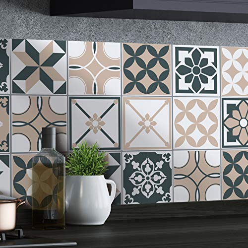 ADesign 32 Feuilles Mural Stickers Carrelage 2D Imperméables Carreau de Ciment Adhesif, Autocollants Carreaux Dosseret pour Cuisine, Salle de Bain la Décoration à la Maison / 15 x 15 cm /T1027