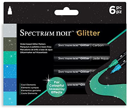 Crafter's Companion Spectrum Noir - Water-Based Glitter Marker Pack of 6 - Cool Elements