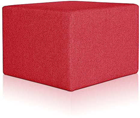 Deshome Pouf hocker Fußstütze 63x63x44 cm Wasserabweisender Stoff: Modernes Design Pouf für Sofa Wohnzimmer Schlafzimmer, Puff hocker, Pouffe Minerva Rot