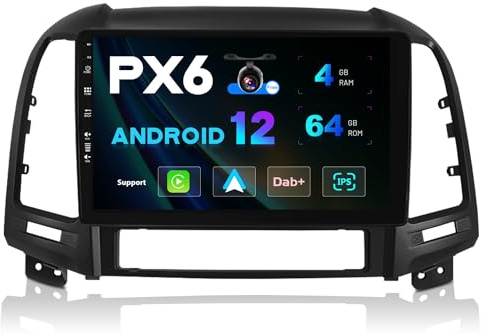 JOYX PX6 Android 11 Autoradio Passt für Hyundai Santa FE (2006-2012) - [4G+64G] - Rückenkamera KOSTENLOS - 2 Din - 9 Zoll - Unterstützen DAB Lenkradsteuerung 4G WiFi Bluetooth4.0 Carplay Android Auto