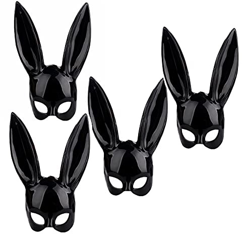 RTWAY 4 Stück Hasenohren Bunny Maske, 14 x 7.02 Zoll Bunny Maske Schwarz Sexy Half Face Kaninchen Maske für Halloween Cosplay Kostüm Party Ostern Karneval Zubehör