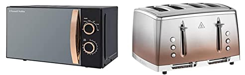 Russell Hobbs RHM1727RG 17 Litre 700 W Rose Gold Solo Microwave, 30 Minute Timer, Defrost Setting, Easy Clean & 25143 Copper Sunset Eclipse Polished Stainless Steel Ombre Four Slice Toaster