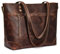 S-ZONE Femmes Vintage 3-Way Véritable Crazy Horse En Cuir Fourre-Tout Sac À Bandoulière Sac À Main De Mode Sac À Main Messenger Sac (Marron foncé)