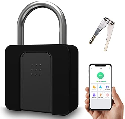 Fingerabdruck Vorhängeschloss, Eseesmart Großes Smart Lock, Bluetooth Biometrischem Vorhängeschloss mit Schlüssel, Wasserdichtem Schloss mit Gummischale, Fitnessstudio, Schränke, Büro
