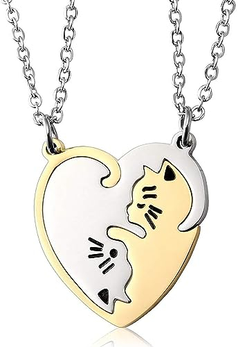 Oneroomone 2 Stück Katze Anhänger Paare Halskette, Gold-Silber-Paar-Halskette, Puzzle Anhänger Halskette, Bestes Geschenk für Sie und Ihren Liebhaber