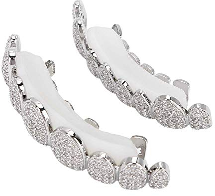 Grillz For Teeth, ANGGREK Grilz Teeth Set Hip Hop Prop Teeth Zubehör Dekoration für Halloween-Party- Grillz For Teeth Single(Silberner Anzug)