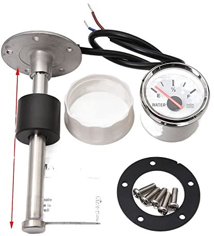 JINGERL Boat Car 52MM Water Level Gauges 0-190ohm Red Backlight Marine Water Tank Level Indicator Meter Water Level Sensor 225mm (Color : 225mm Gauge Sensor)