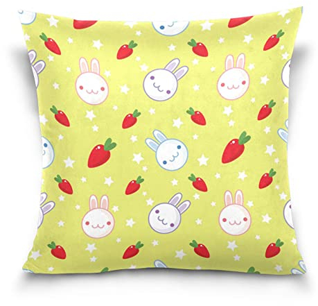 YOUJUNER Kissenbezug Leinen Dekorative Kissenhülle, süße Kaninchen-Karotten-Muster Wurfkissenbezug Zierkissenbezüge Sofa Kissenbezug 45x45cm
