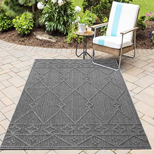 HomebyHome In& Outdoor Teppich Wetterfest, Grau 160x230 cm Teppich Küche, Waschbarer Küchenläufer Flachgewebe Sisaloptik Berber Design Camping Terasse Balkon Outdoorteppich Garten