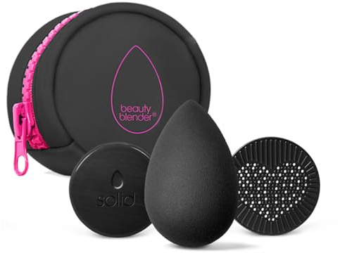 Beautyblender® | Besties Charcoal Blend & Cleanse 4-Piece Starter Set, Pro Black Makeup Sponge + Solid Charcoal Cleanser .558 oz + Silicone Scrub Mat + Travel Case, Made in USA, Vegan, Cruelty Free