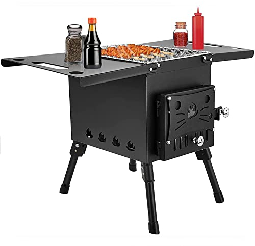 JIADUOFU Tragbarer Zeltofen Holzofen, Faltbar Kleiner Campingkocher Mit Edelstahl Schornsteinpfeife Für Zelte Unterkünfte Und Camping, Winddicht Kompakt Camping Gadgets,Black-largesize