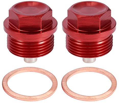 A ABSOPRO Tappo Coppa Olio Motore 2 Set Olio Scarico Tappo Alluminio Lega con 2 Rondella Rosso M24x1.5