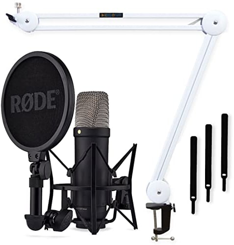 RØDE NT1 5th Generation XLR USB Studio Microphone Black + Keepdrum MS138 WH Microphone Arm