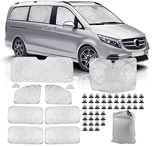 Thermomatte Fahrerhaus Innen für Mercedes-Benz VITO III W447/Viano 2014-2022, 10 STK LWB Wasserdicht UV-Proof Sonnenschutz Auto Frontscheibe Schnee Frontscheibenabdeckung, 98% Verdunkelung