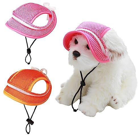 Winmany Baseballkappe für Hunde Katze Welpen Sommer Sonnenschutz Visier verstellbar mit Ohrlöchern für Spaziergänge im Freien (S, Rosa und Orange)