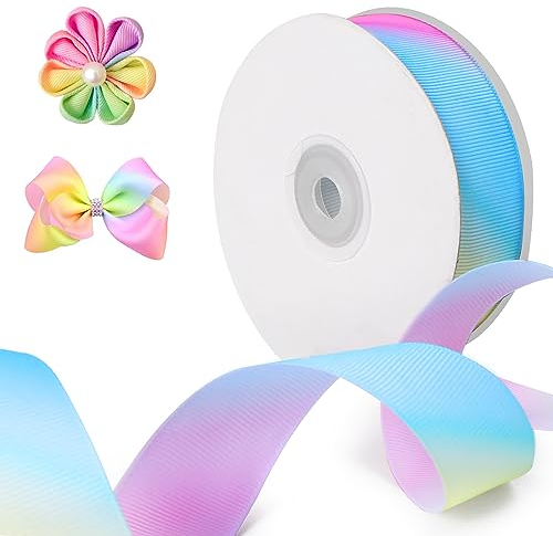 Encuryna Bunt Satinband, 1 Rollen 25mm x 22m Rainbow Schleifenband Dekoration, Regenbogen Stoffbänder Bänder Geschenkband Stoffband für Hochzeit Geschenkverpackungen (Pink-Blau)
