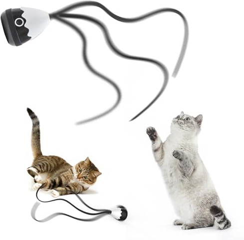 lifefav Katzenspielzeug für Hauskatzen, 2-in-1 magisches Silikon-Schwanzspielzeug, automatisches interaktives Katzenstab-Spielzeug, wiederaufladbares Übungsspielzeug für Kätzchen (Schwarz)