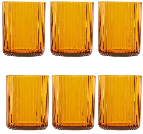 KEDEA 6 verres à eau en verre colorés, verre coloré élégant, lavables au lave-vaisselle, verres en pâte couleur, 6 couleurs, collection Charleston verres d'eau, couleur jaune ambre