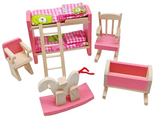 Wooden Doll House Furniture Doll House Building Blocks Mini Dollhouse for Kids Childs Gifts Family Doll House (Bunk bed)