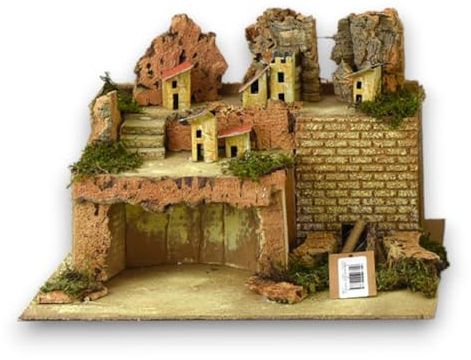 Generico Aurora Store Capanna Presepe con Fuoco o Fontana, per Statuine Fino a 12 Cm Non Incluse, Legno 35x25x23 Cm, Presepio Scenario Napoletano