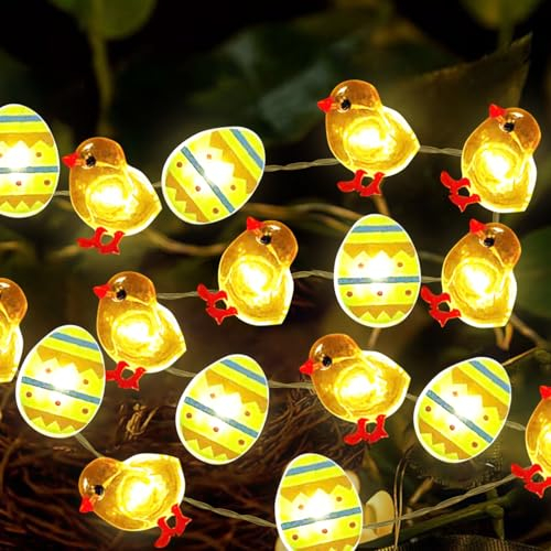 Qunkun 2M Osterdeko Draußen, Warmweiß Osterküken LED Lichterkette, Schnurlicht für Osterdekoration, Küken Lichterketten, Oster-Geschenk