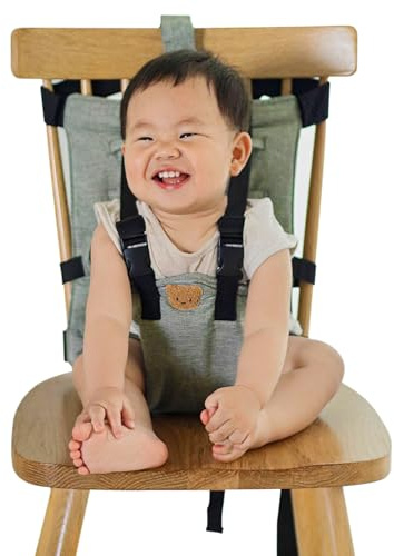 Baby Travel Essential Harness Seat Portable High Chair for Babies Toddlers Travel High Chair Seat Foldable Child Feeding Seat Safety Belt for Dining, Grey