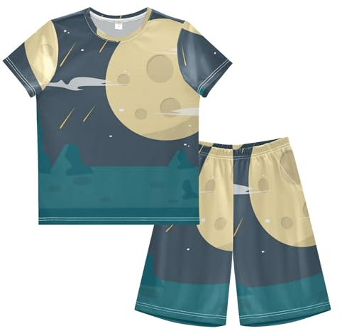 Mond Meteor Planet Tapete Badeanzug Jungen Badeshorts Sport T-Shirts und Shorts für Mädchen Strandkinder