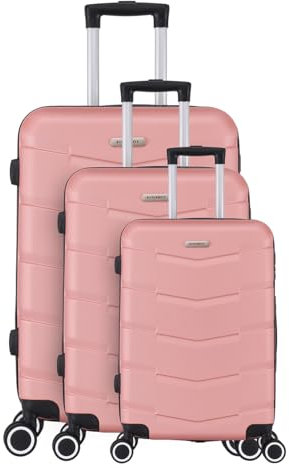 Set de 3 valises rigides – Cabine 55cm, Moyenne 66cm, Grande 76cm – ABS renforcé – Roues Doubles 360° silencieuses – Cadenas à Code – Wall – Rose Gold - TROLLEY ADC – Livraison Gratuite