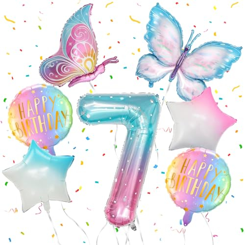 ARONRAVE Schmetterling Deko Geburtstag Mädchen 7 jahre，Schmetterling Folienballon geburtstagsdeko schmetterling mädchen Luftballon 7. Geburtstag Mädchen für Schmetterling Themen Party