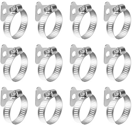 12 Pcs Jubilee Clips Stainless Steel 16-25mm, Adjustable Hose Clamps, for Plumbing Automotive Pool Car Pond and Garden