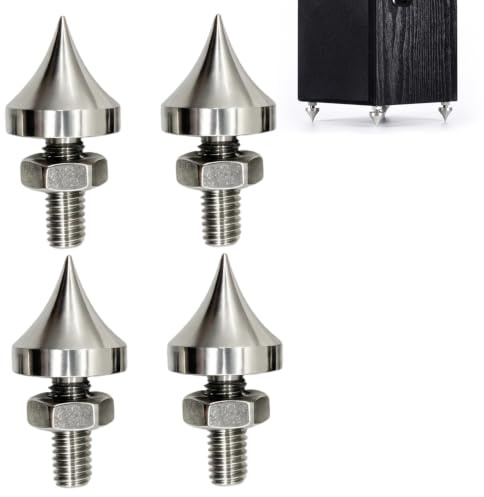 Tissting 4 Pcs Speaker Spikes M6/M8/M10/M12 Stainless Steel HiFi Shock Absorber Isolation Pucks Speaker Resonance Feet Spikes for Amplifier CD DVD Player(M8)
