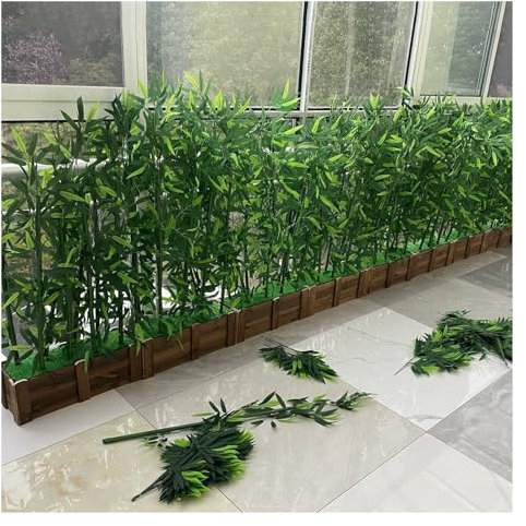 3 4 Feet 5 6 FT 6.5ft Imitation Bamboo Privacy Fence, Extra Tall Artificial Plants for Outdoors Uv Resistant, Faux Bamboo Stalks Screen Wall with Wooden Planter(100cm/3.3ft,L11.8in/30cm Base - 6 Pole)