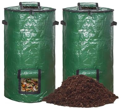 Paquete de 2 compostadores para jardín, bolsas de basura de jardín estables con tapa para compost, compostador rápido pequeño con asas estables y orificios de ventilación, compostador para balcón, 116