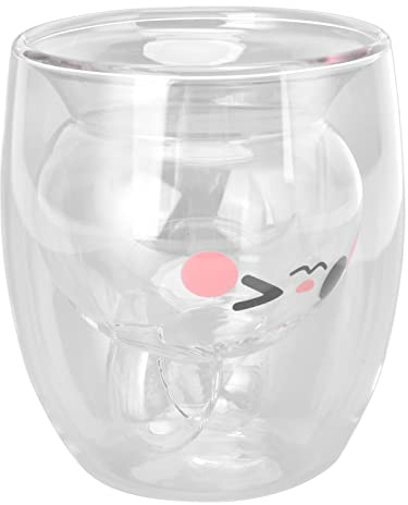 Tasse en verre isotherme à double paroi en forme de lapin – Tasse kawaii pour thé, café, lait – Pour homme et femme – Pour le bureau et le personnel, pour un anniversaire, Noël (réservoir transparent)