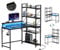 YITAHOME L-förmiger Gaming Tisch mit LED, Reversibel Gaming Schreibtisch mit Regal 2 Steckdosen und 2 USB, Kompakter Eckschreibtisch mit Monitorständer für Home Office, Kleine Räume 106 cm (Schwarz)