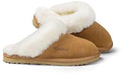 Fellhof Lammfell Pantoffeln Damen PRIMO, kuschelige Lammfellpantoffeln für Frauen, Winter & Sommer Hausschuhe aus echtem Lammfell, hellbraun Gr. 40