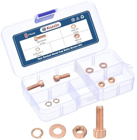 Kozelo 8pcs M5 Socket Head Cap Screws Bolts Nuts Assortment Kit - [M5-0.8x16mm] Red Copper Fully Threaded Hex Screw for 3D Printer Use