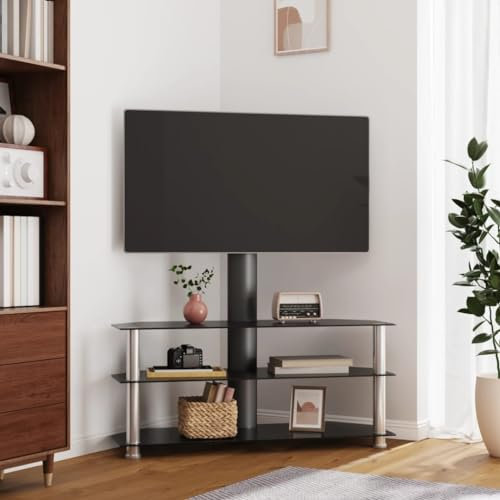 Entertainment Centres & TV Stands-Corner TV Stand 3-Tiers for 32-70 Inch Black and Silver