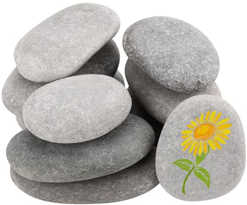FAAING 10 Stück Flache Steine zum Bemalen, 8-10 cm Große Kieselsteine Glatte Flusskieselsteine Dekosteine Naturstein Flussstein für Mandala Bemalen, Garten, Blumentöpfen, Aquarien