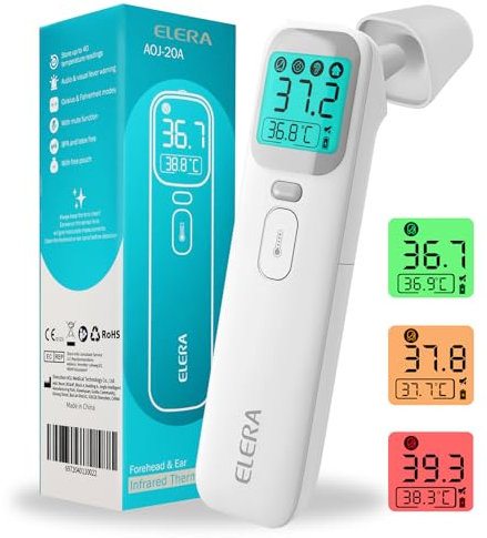 ELERA Baby Thermometer - Ohrthermometer für Kinder, Säuglinge und Erwachsene, digitale Genauigkeit mit schneller Messung in 1 Sekunde, berührungsloses 4-in-1-Design mit Memory-Funktion