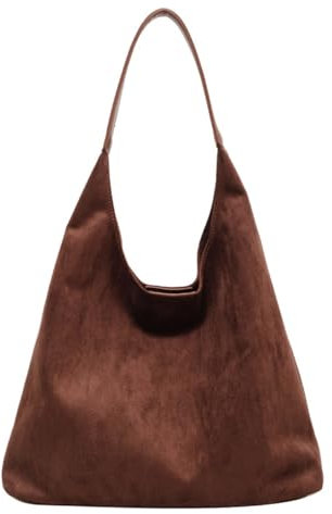 Valleycomfy Damen Wildleder Shopper Damen Groß Shopper Tasche – XXL Umhängetasche mit verstellbarem Riemen (DarkBrown)