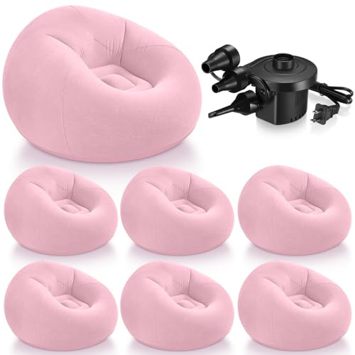 Realspring 6 9 12 Pcs Inflatable Bean Bag Chairs for Adults with Electric Air Pump, Blow up Couch Folding Portable Inflatable Couch Lazy Sofa for Outdoor Movie Night Camping(Pink,6 Pcs)